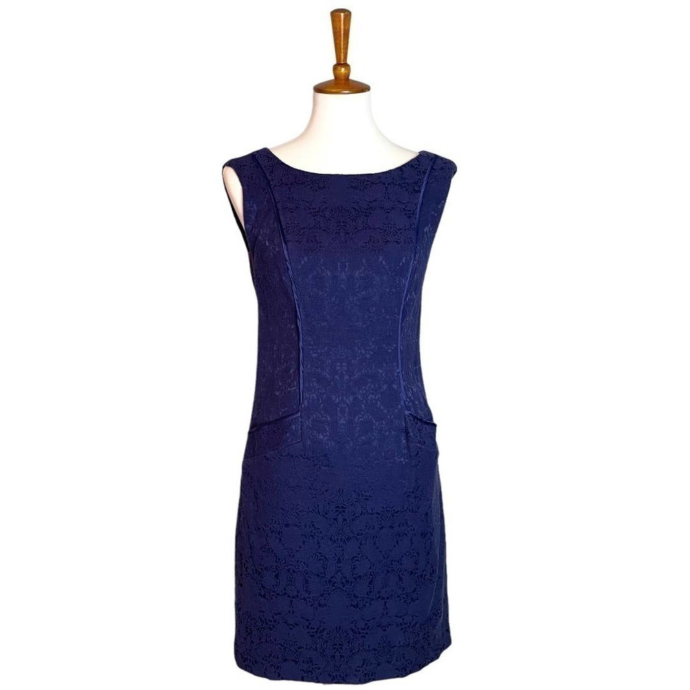 🍀 NEW Plenty by Tracy Reese Navy Blue Fabriano Textured Sleeveless Dress Size 6